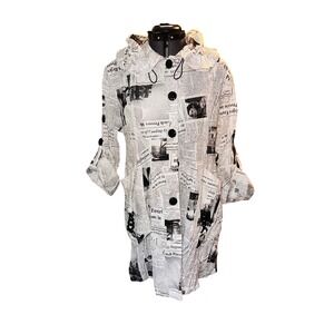 Unique Newspaper Print Hooded Trench‎ Coat Women's Fashion Novelty Outerwear s L